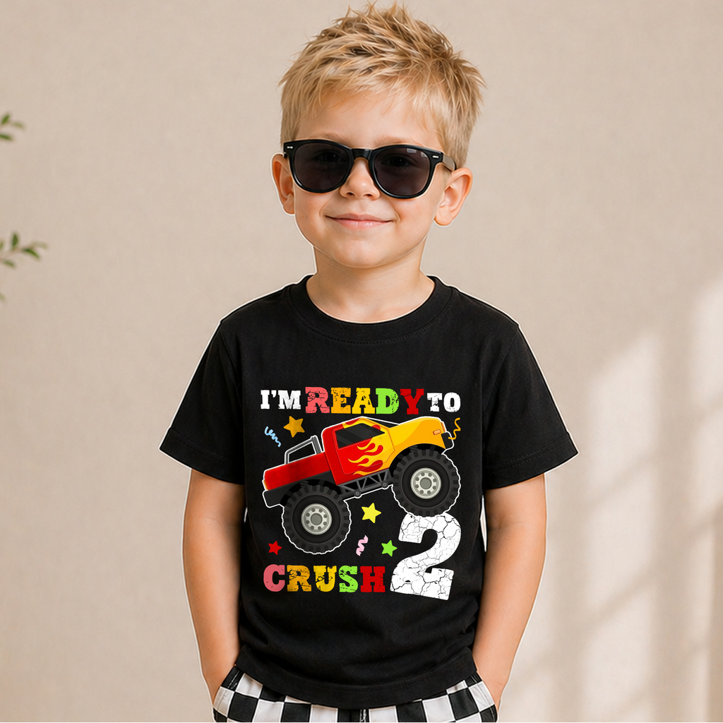 Personalized Monster Truck Birthday Boy Shirt 2, Ready To Crush — product view 5
