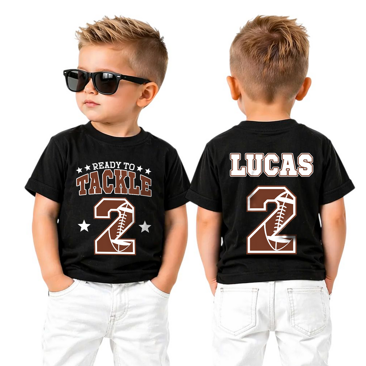Toddler Personalized Football 2nd Birthday Shirt, Ready To Tackle — product view 5