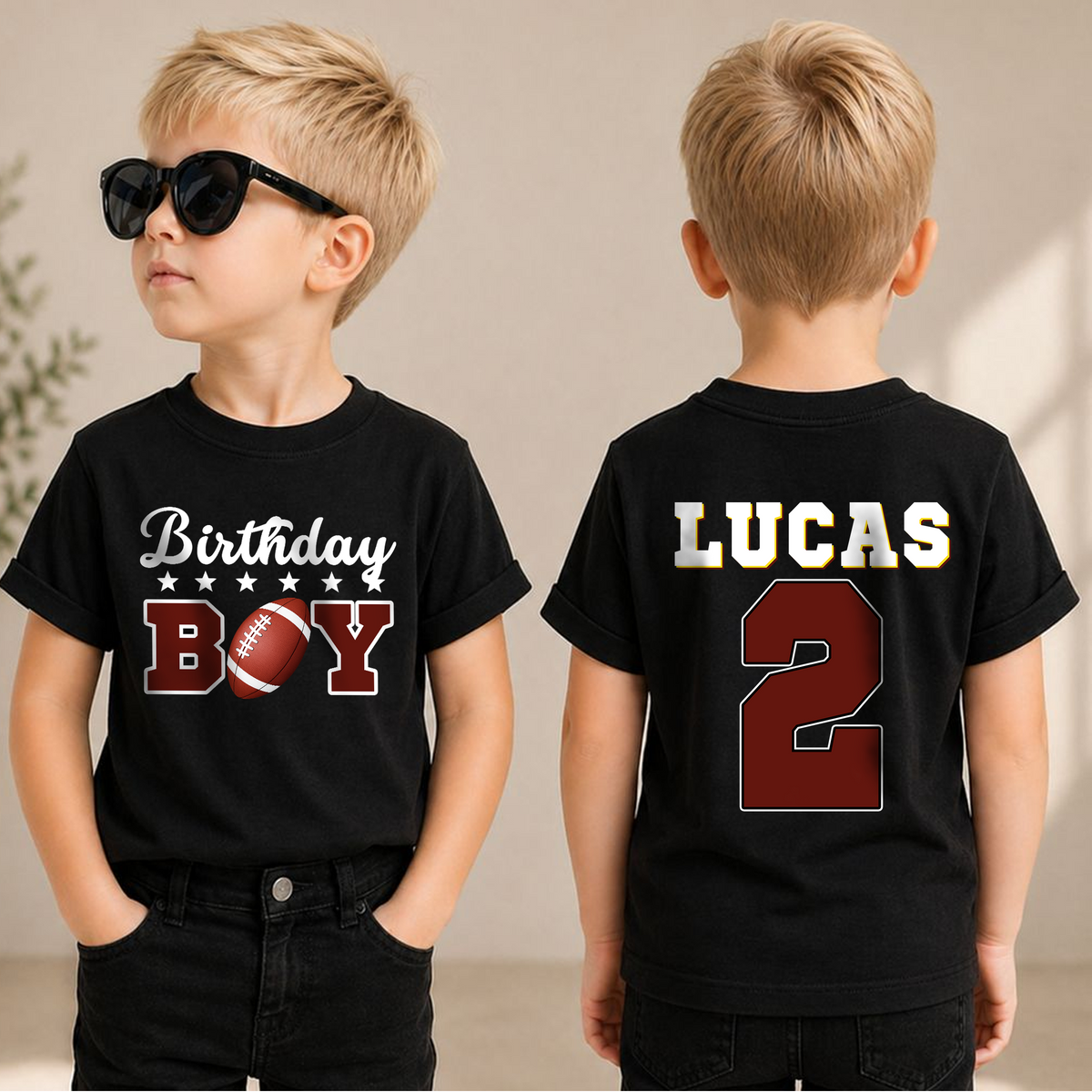 Boys Personalized Football 2nd Birthday Shirt, Football Player — product view 1