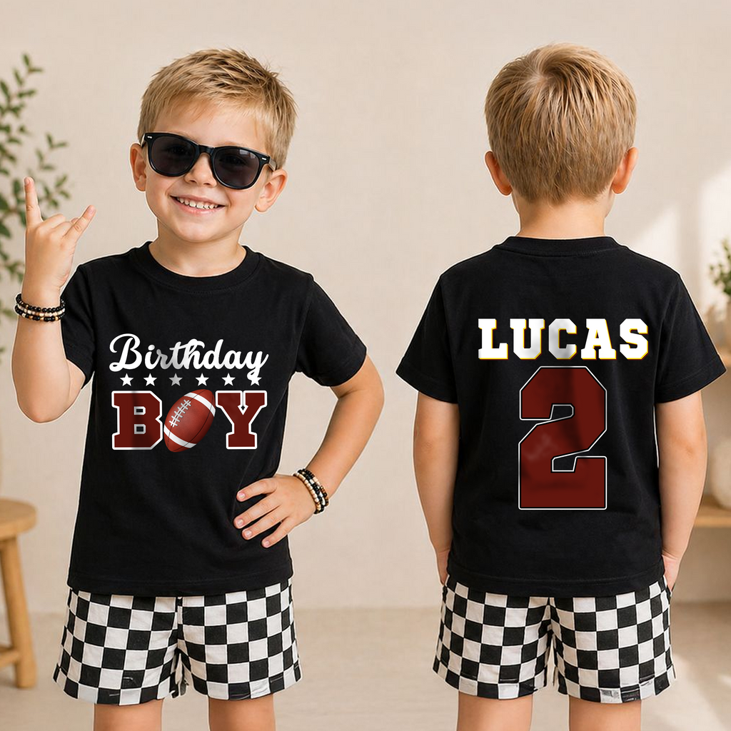 Boys Personalized Football 2nd Birthday Shirt, Football Player — product view 3
