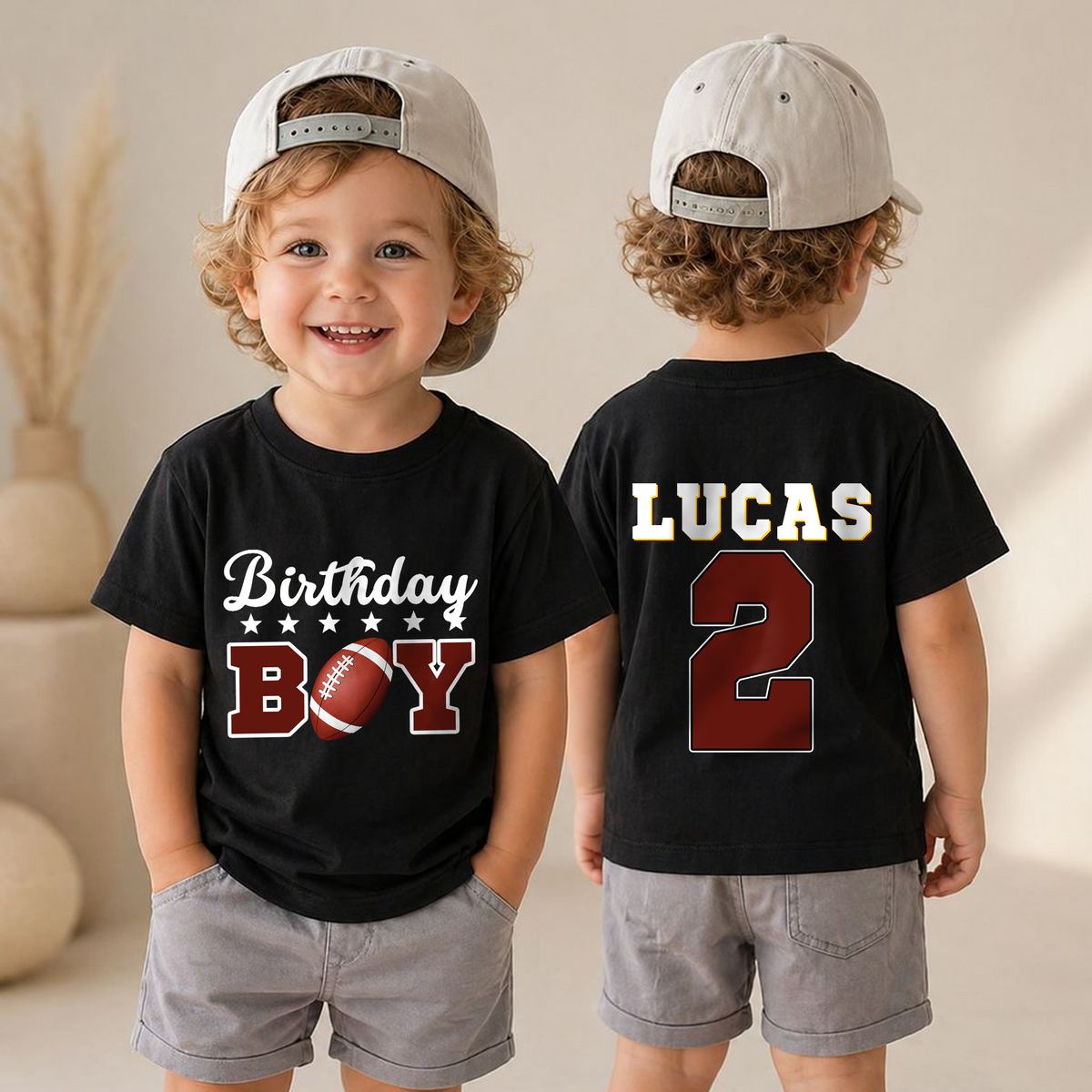 Boys Personalized Football 2nd Birthday Shirt, Football Player — product view 4
