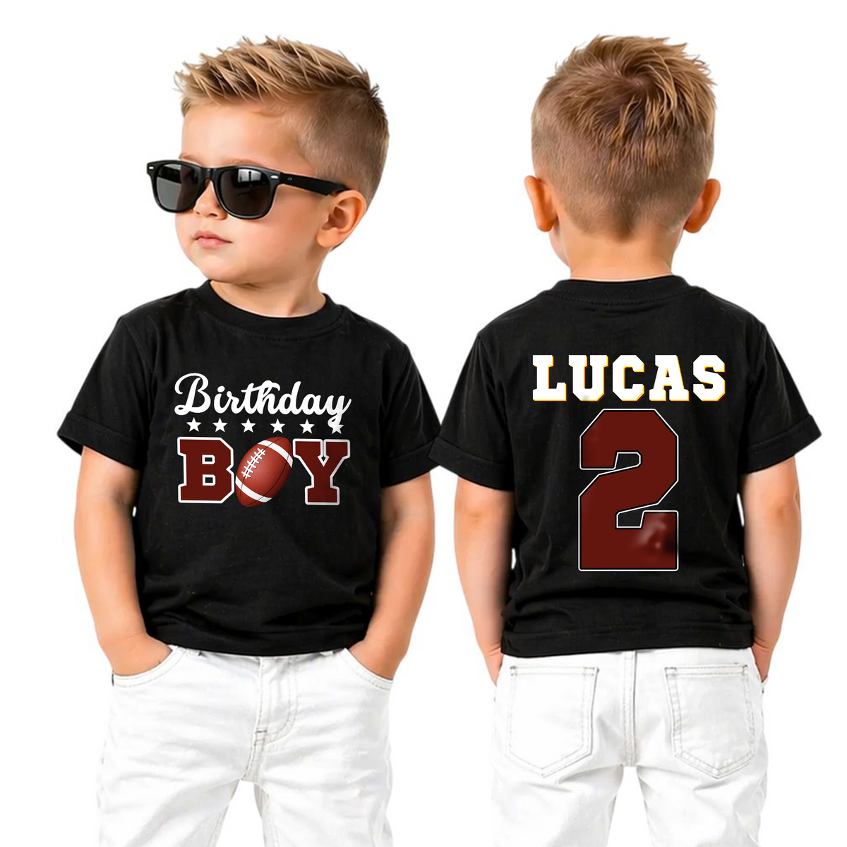 Boys Personalized Football 2nd Birthday Shirt, Football Player — product view 5
