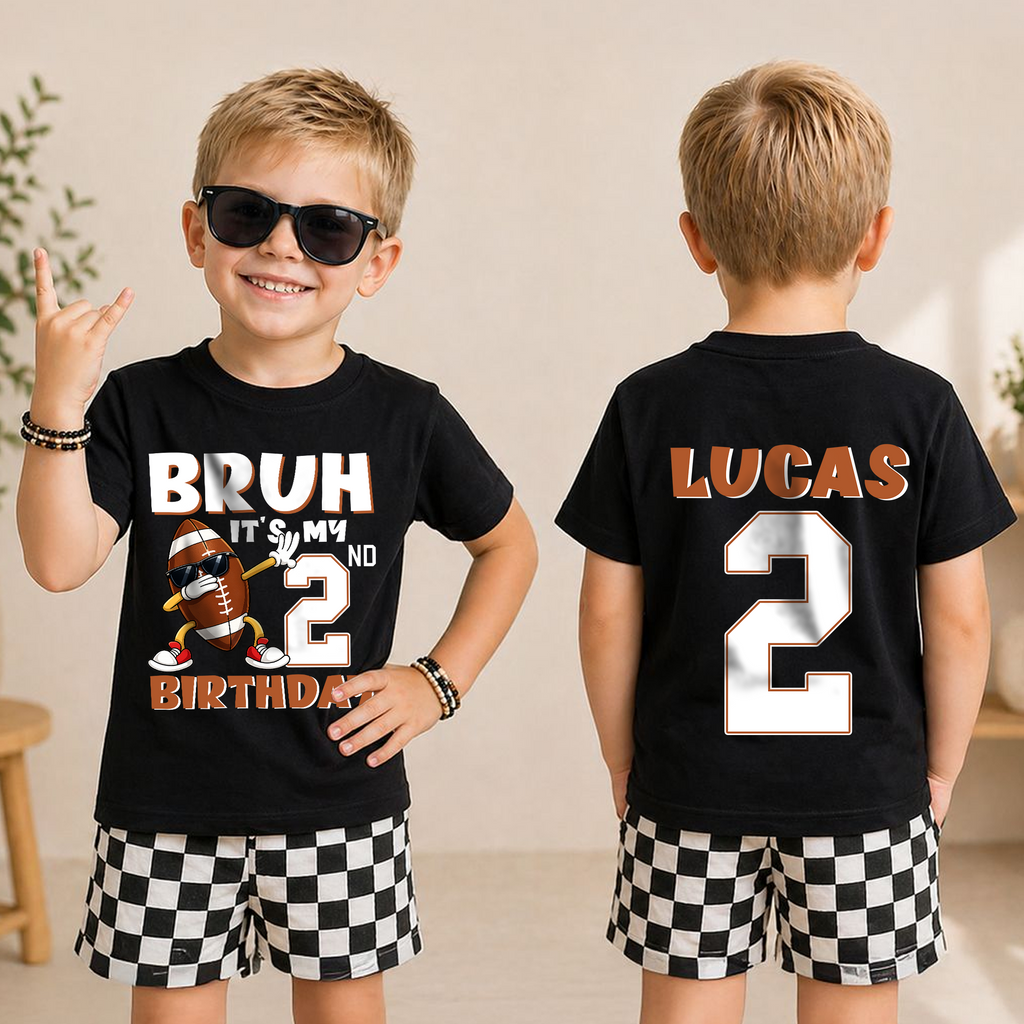 Custom Name Football Player Birthday Shirt for Boys, 2nd Birthday — product view 3