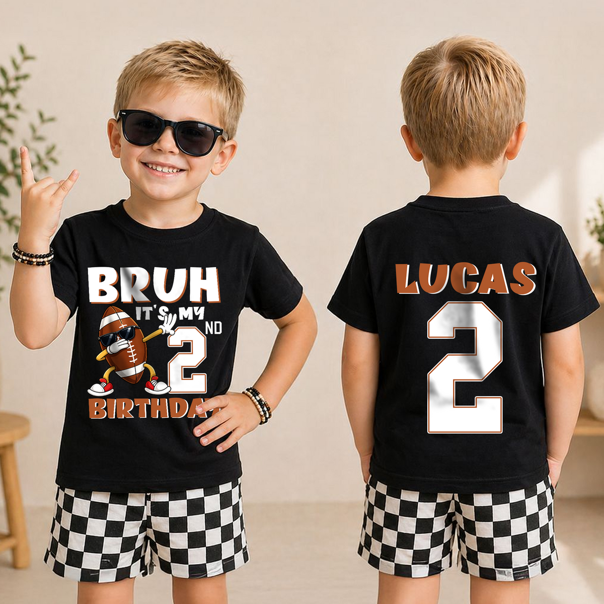 Custom Name Football Player Birthday Shirt for Boys, 2nd Birthday — product view 3