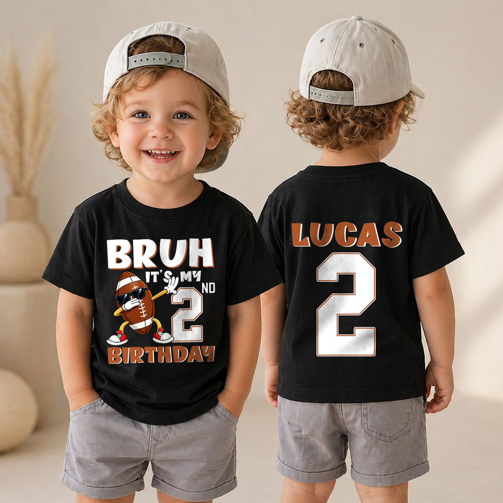 Custom Name Football Player Birthday Shirt for Boys, 2nd Birthday — product view 4