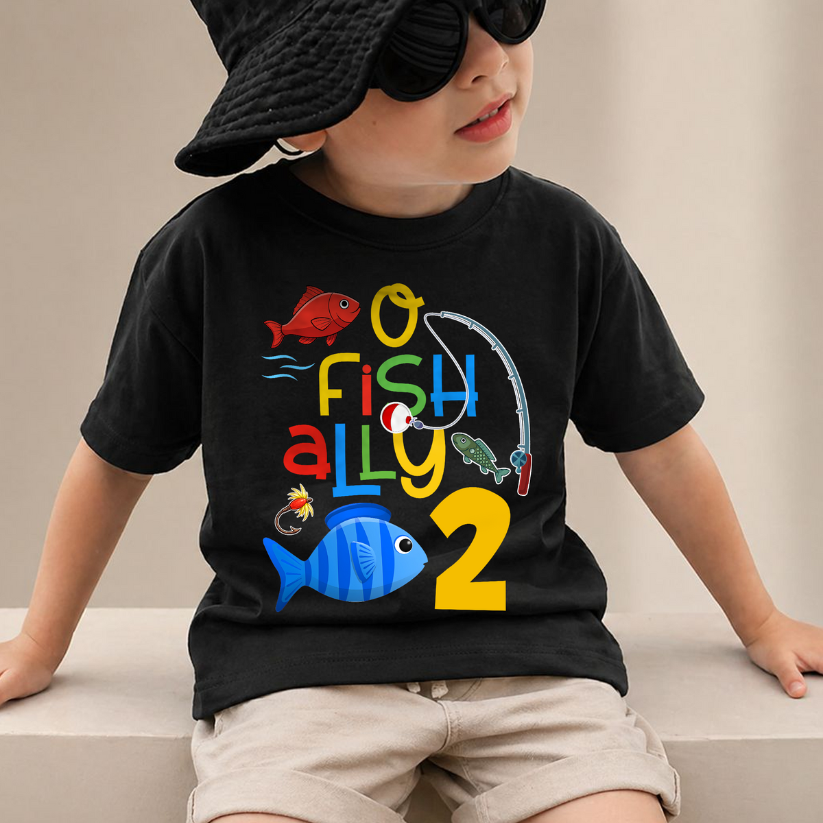 Custom O Fish Ally 2 2nd Birthday Shirt for Boys, Fishing — product view 2
