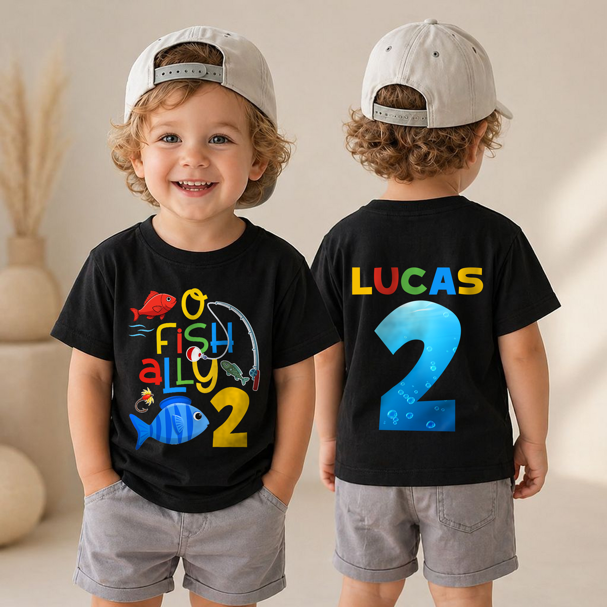 Custom O Fish Ally 2 2nd Birthday Shirt for Boys, Fishing — product view 4