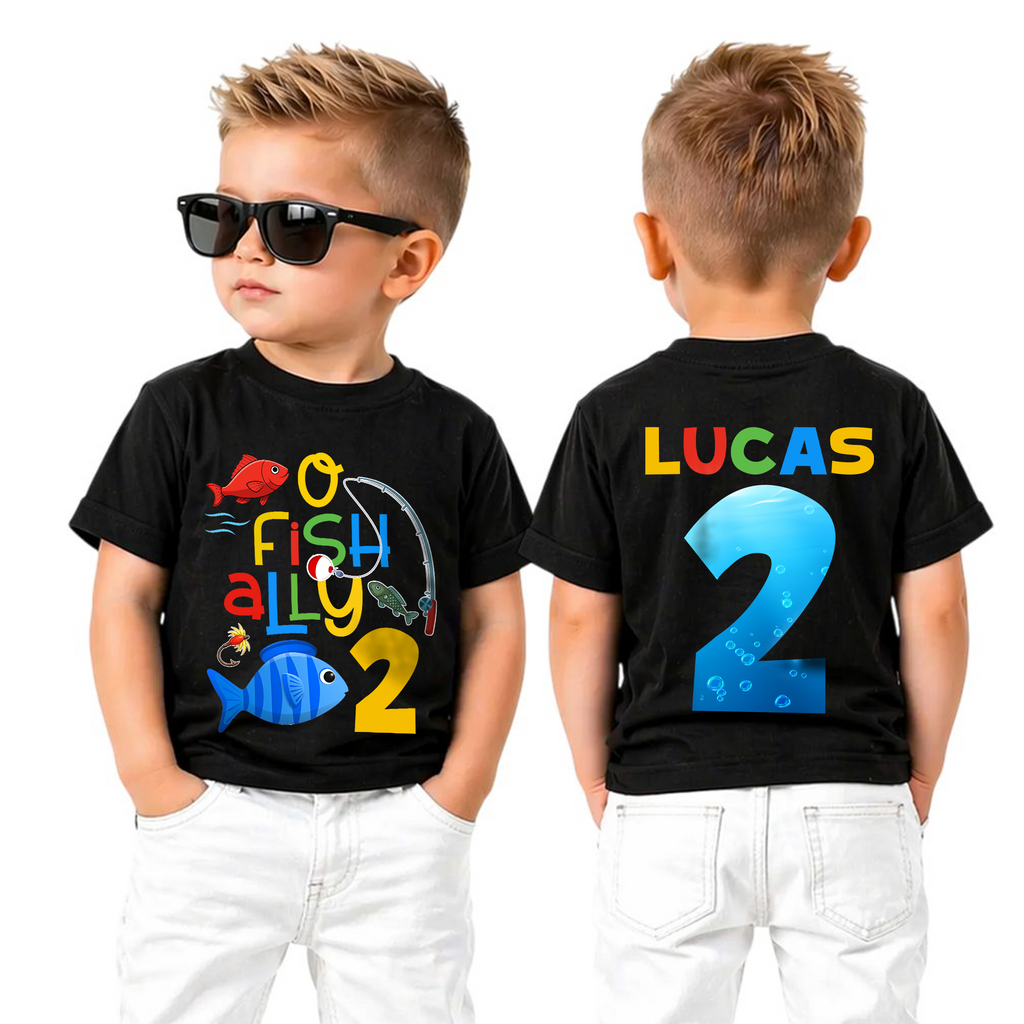 Custom O Fish Ally 2 2nd Birthday Shirt for Boys, Fishing — product view 5