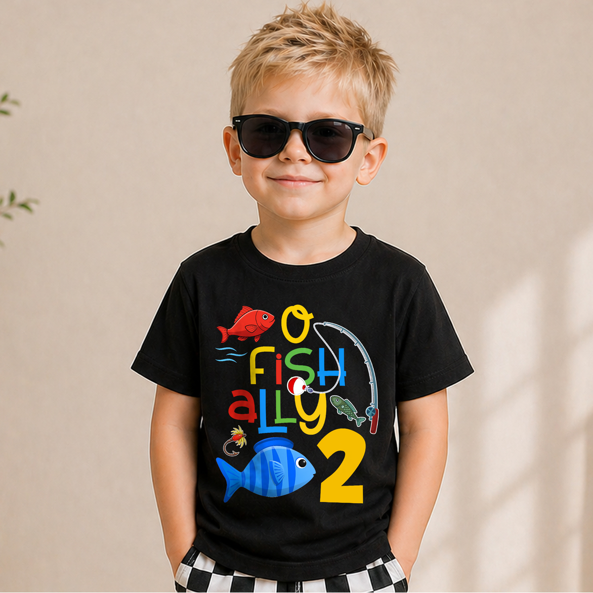 Custom O Fish Ally 2 2nd Birthday Shirt for Boys, Fishing — product view 6
