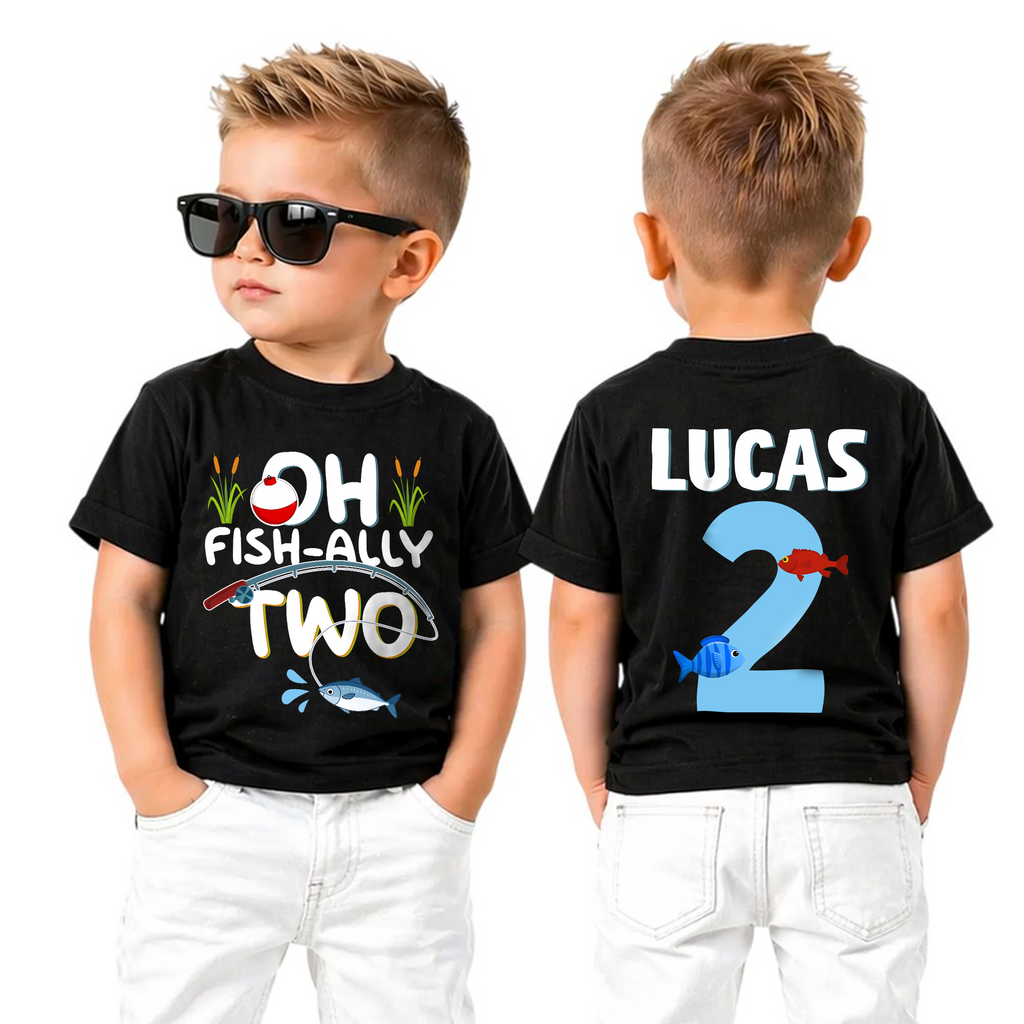 Boys Custom Oh Fish-Ally Two 2nd Birthday Shirt, Custom Name — product view 5