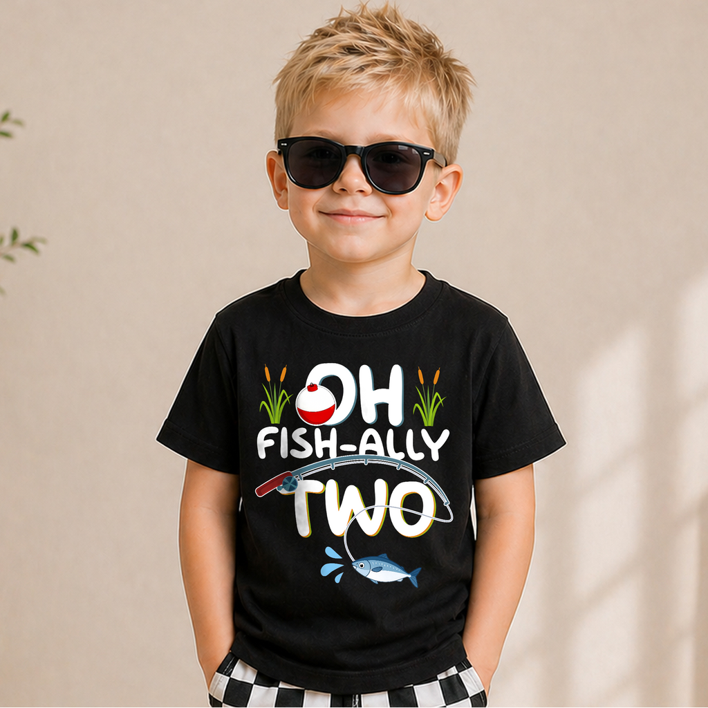 Boys Custom Oh Fish-Ally Two 2nd Birthday Shirt, Custom Name — product view 6