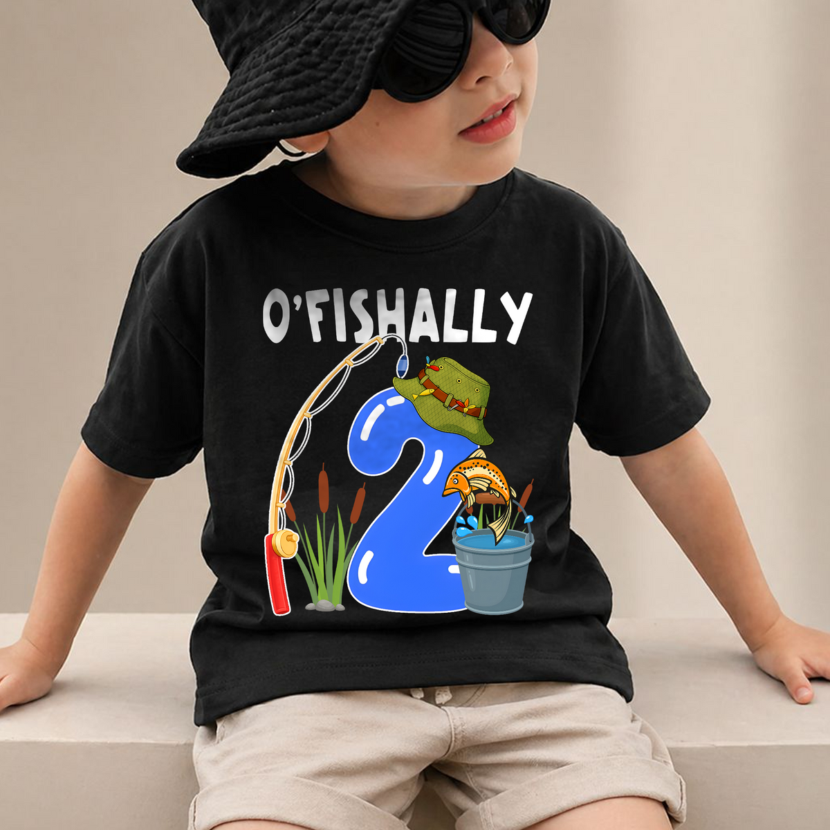 Toddler Personalized O'Fishally 2nd Birthday Shirt for Boys — product view 2