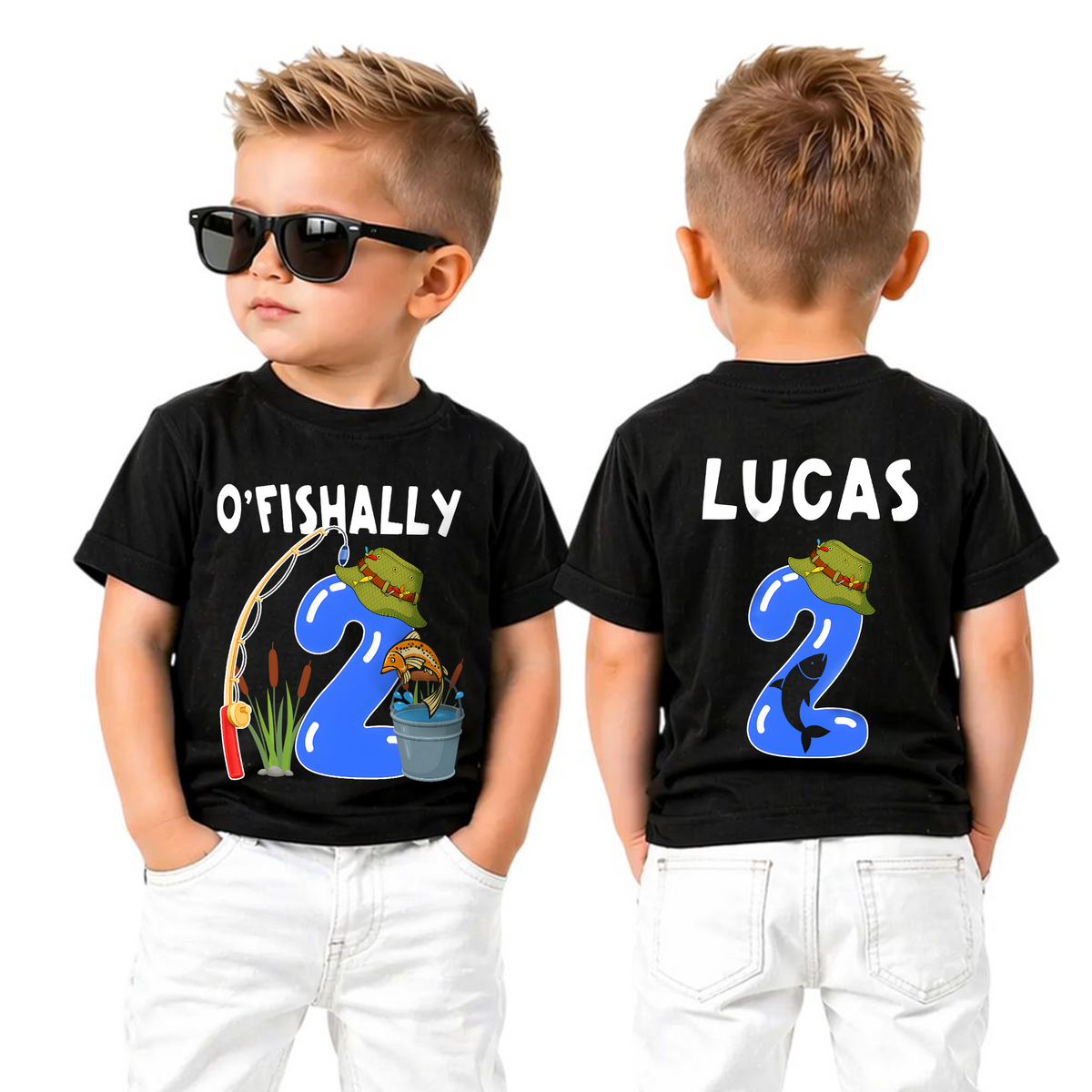Toddler Personalized O'Fishally 2nd Birthday Shirt for Boys — product view 5