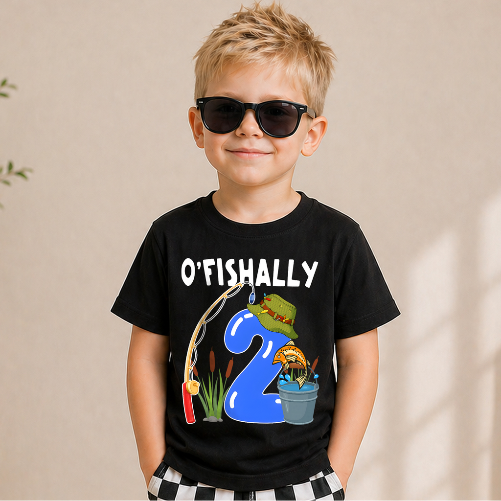 Toddler Personalized O'Fishally 2nd Birthday Shirt for Boys — product view 6