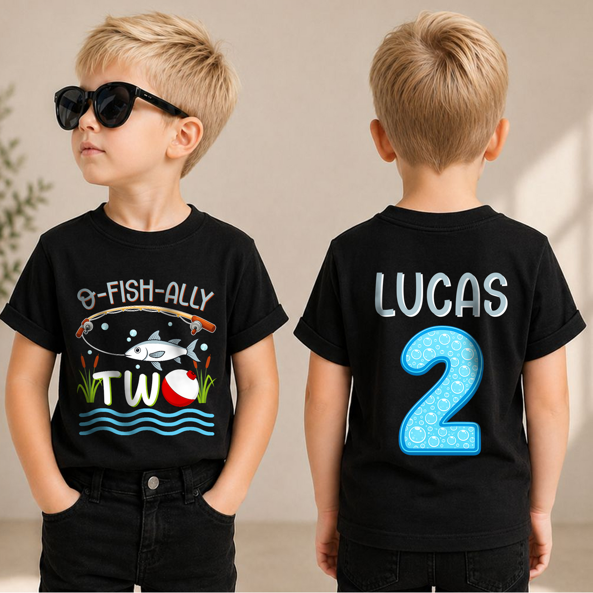 Boys Personalized O-Fish-Ally Two 2nd Birthday Shirt — product view 1