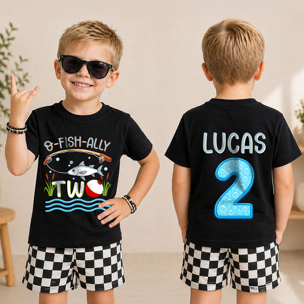 Boys Personalized O-Fish-Ally Two 2nd Birthday Shirt — product view 3