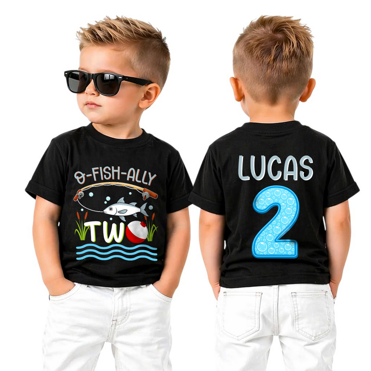 Boys Personalized O-Fish-Ally Two 2nd Birthday Shirt — product view 5