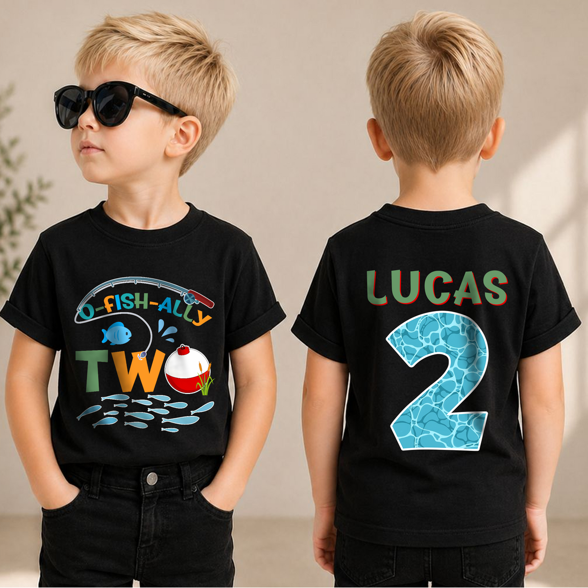 Personalized Fishing 2nd Birthday Shirt Boy, O-Fish-Ally Two — product view 1
