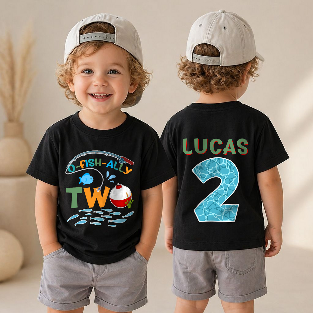 Personalized Fishing 2nd Birthday Shirt Boy, O-Fish-Ally Two — product view 4