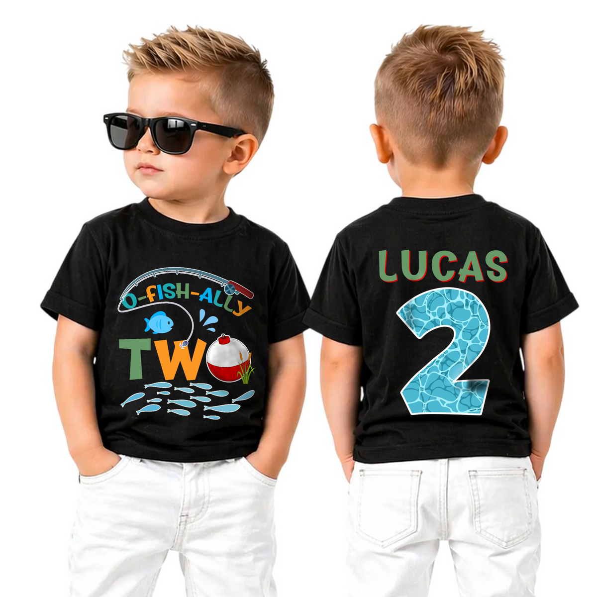 Personalized Fishing 2nd Birthday Shirt Boy, O-Fish-Ally Two — product view 5
