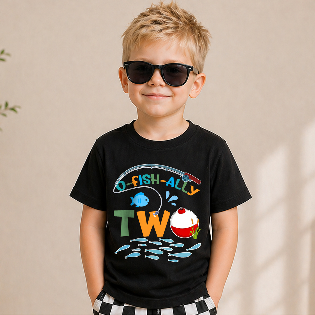 Personalized Fishing 2nd Birthday Shirt Boy, O-Fish-Ally Two — product view 6