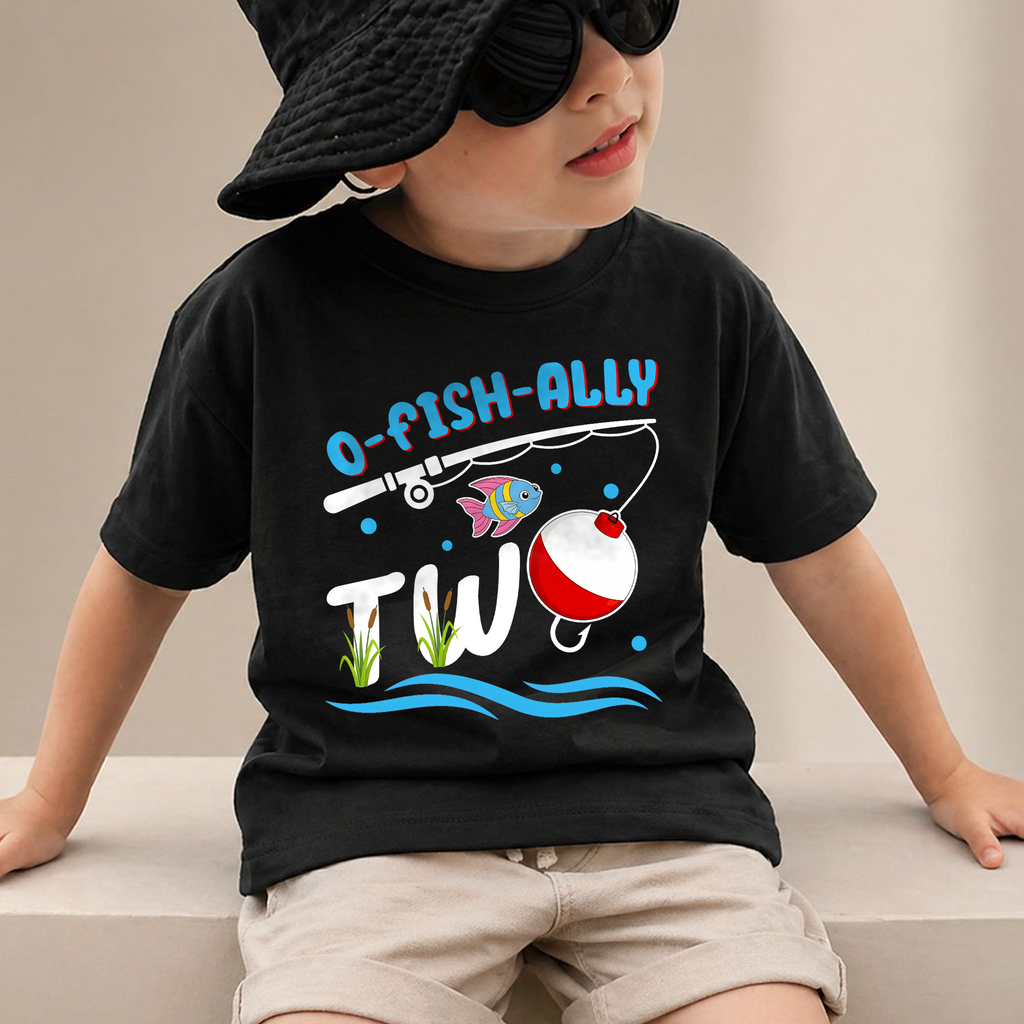 Custom Name Fishing 2nd Birthday Shirt Boy, O-Fish-Ally Two — product view 2