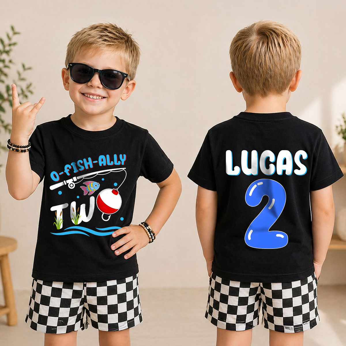 Custom Name Fishing 2nd Birthday Shirt Boy, O-Fish-Ally Two — product view 3