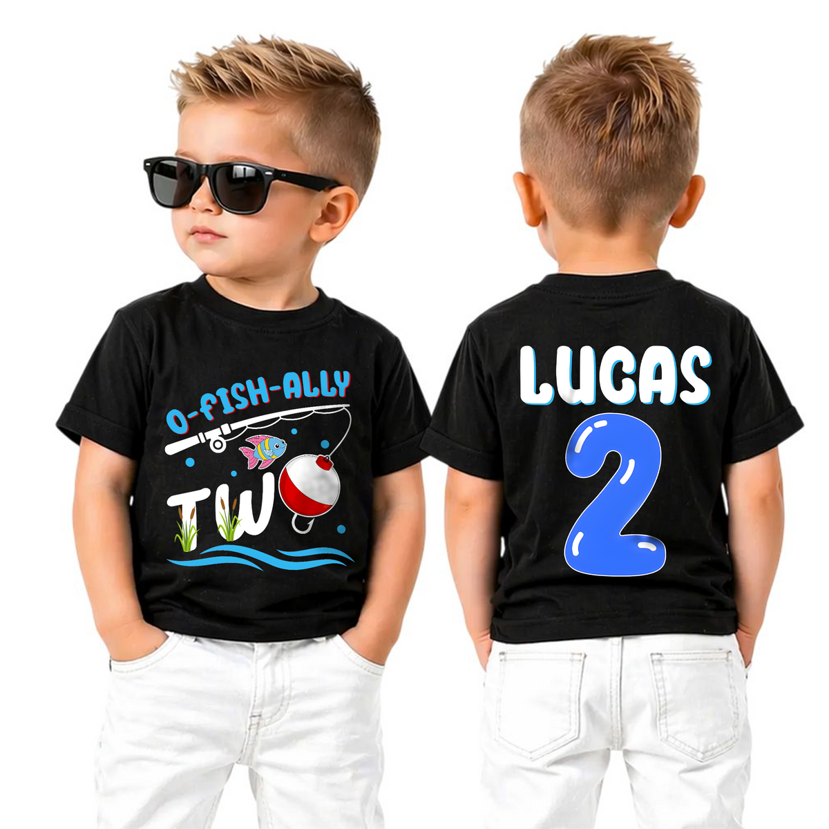 Custom Name Fishing 2nd Birthday Shirt Boy, O-Fish-Ally Two — product view 5
