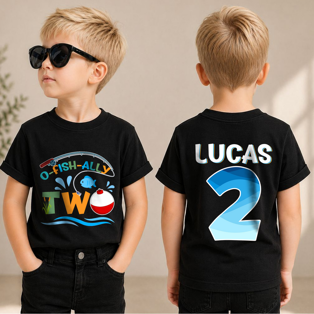 Custom Fishing 2nd Birthday Shirt Boy, O-Fish-Ally Two — product view 1