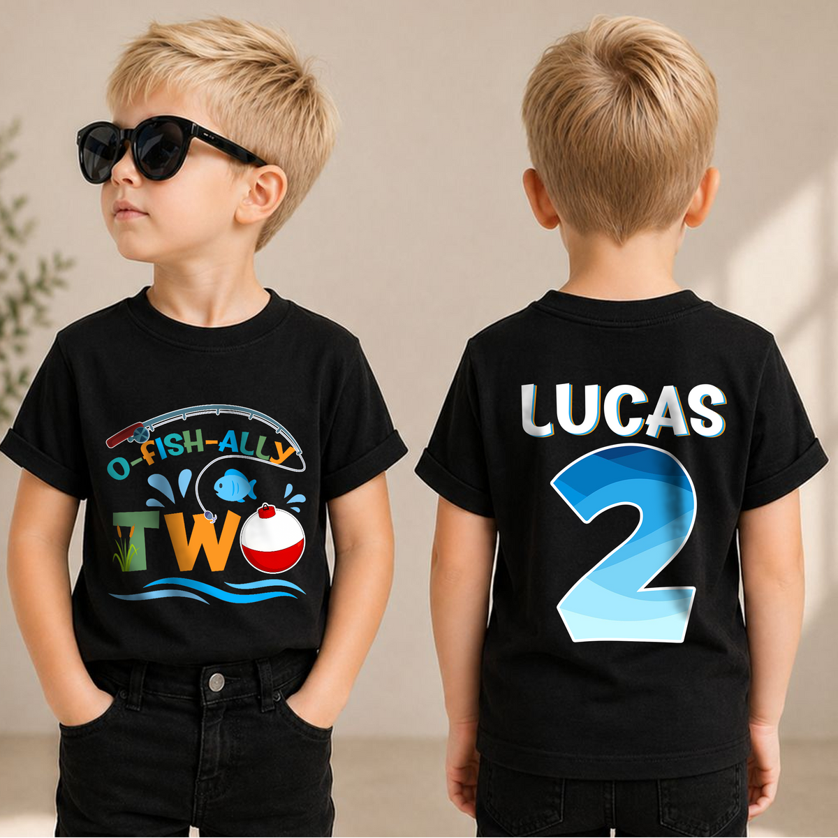 Custom Fishing 2nd Birthday Shirt Boy, O-Fish-Ally Two — product view 1