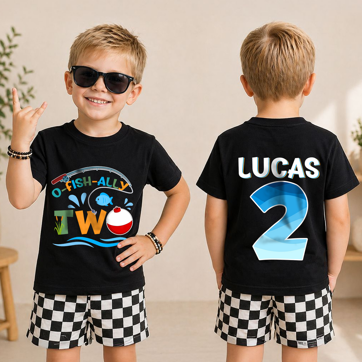 Custom Fishing 2nd Birthday Shirt Boy, O-Fish-Ally Two — product view 3