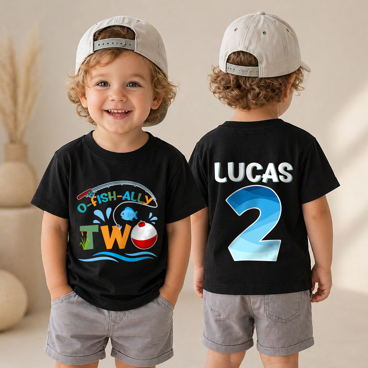 Custom Fishing 2nd Birthday Shirt Boy, O-Fish-Ally Two — product view 4
