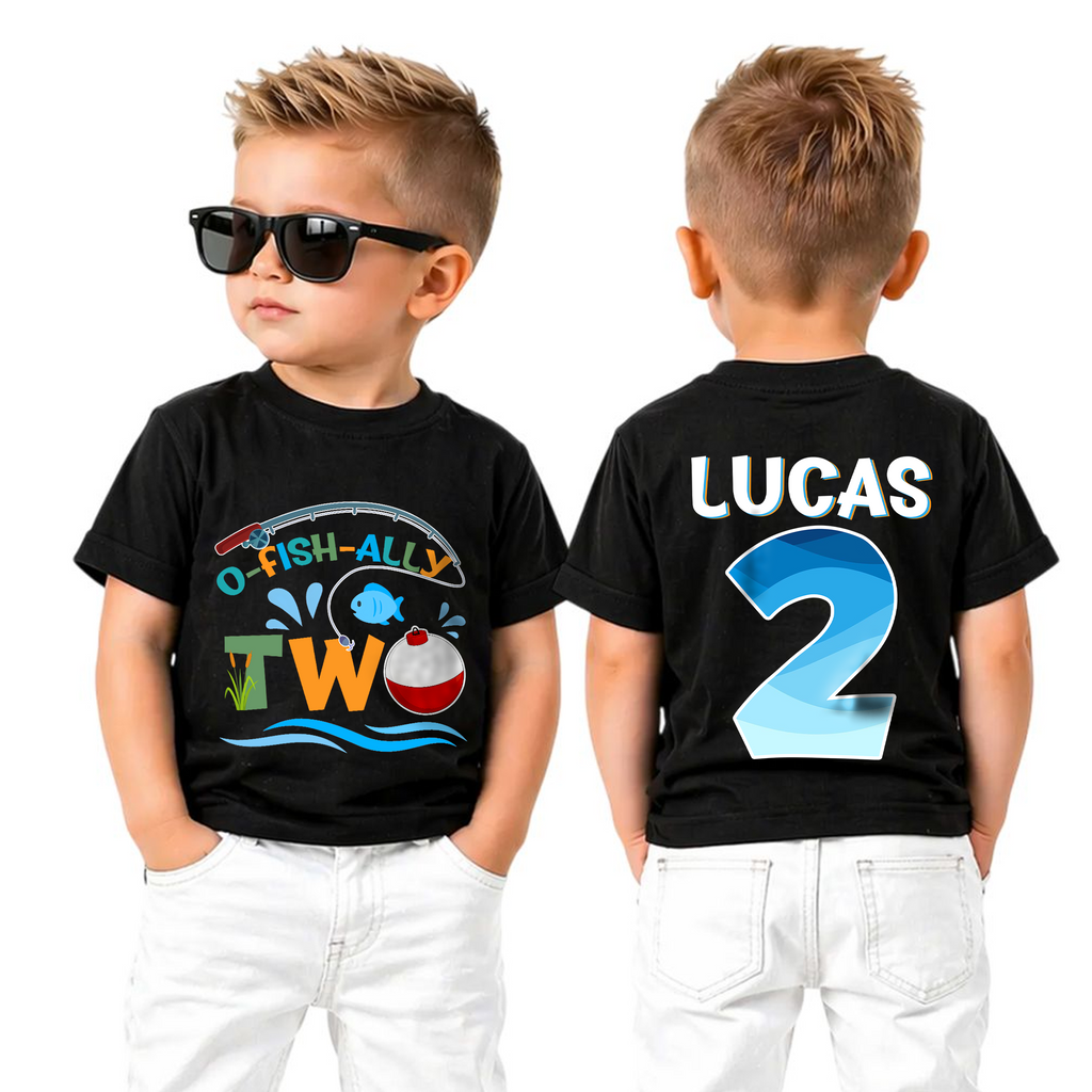 Custom Fishing 2nd Birthday Shirt Boy, O-Fish-Ally Two — product view 5