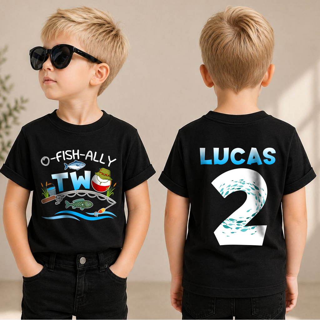 Boys Custom Fishing 2nd Birthday Shirt Boy, O-Fish-Ally Two — product view 1