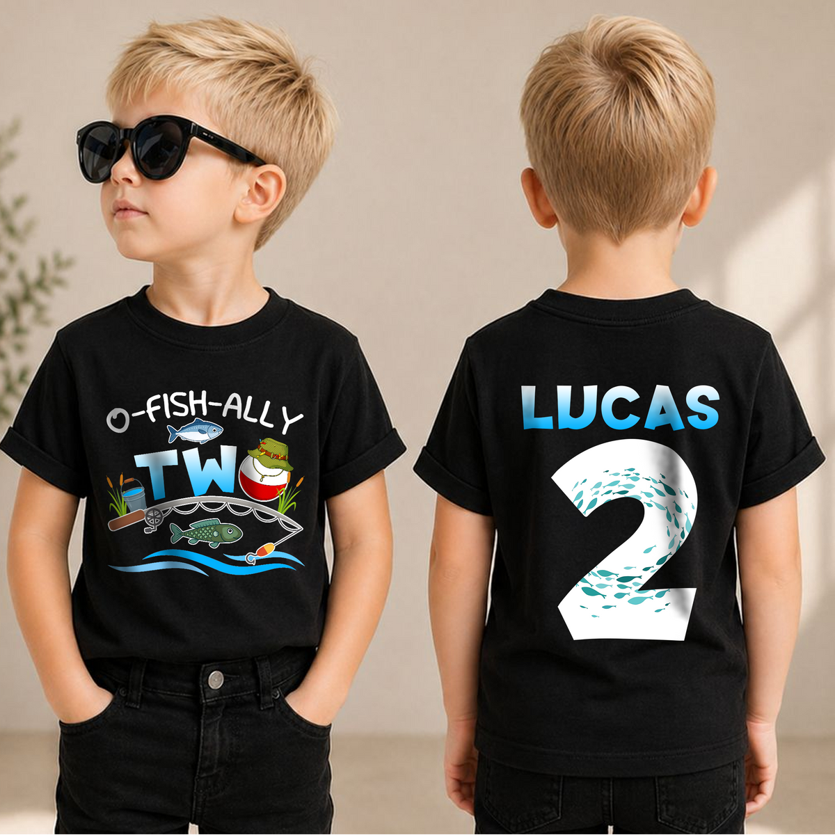 Boys Custom Fishing 2nd Birthday Shirt Boy, O-Fish-Ally Two — product view 1
