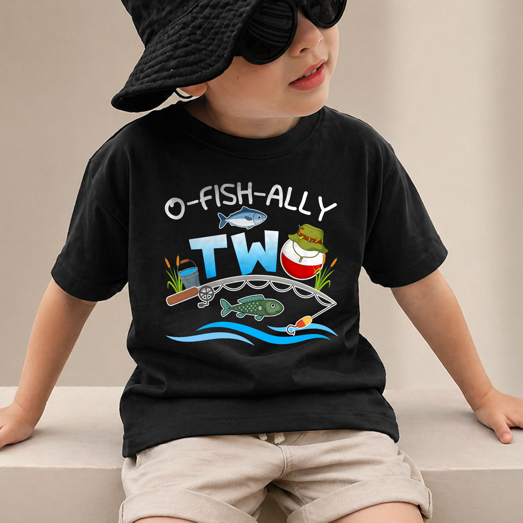 Boys Custom Fishing 2nd Birthday Shirt Boy, O-Fish-Ally Two — product view 2