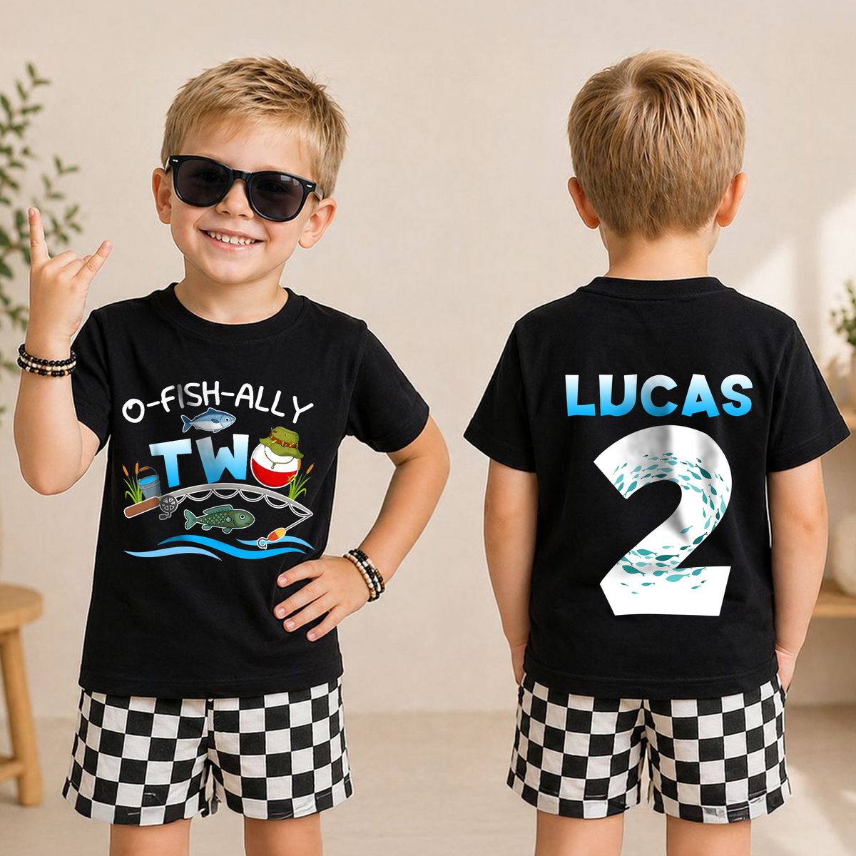 Boys Custom Fishing 2nd Birthday Shirt Boy, O-Fish-Ally Two — product view 3