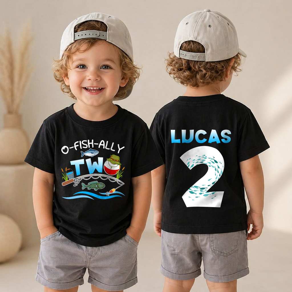 Boys Custom Fishing 2nd Birthday Shirt Boy, O-Fish-Ally Two — product view 4