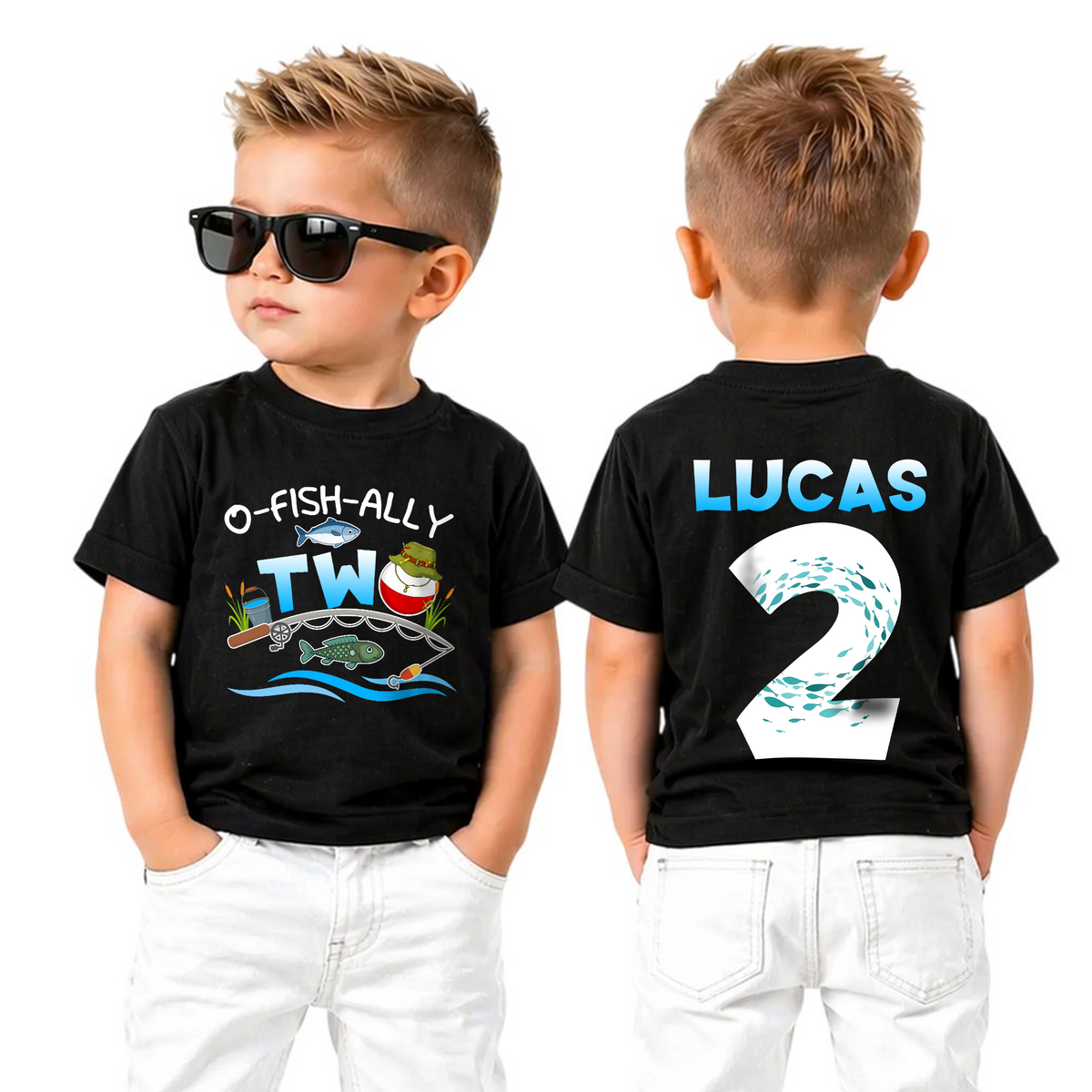 Boys Custom Fishing 2nd Birthday Shirt Boy, O-Fish-Ally Two — product view 5
