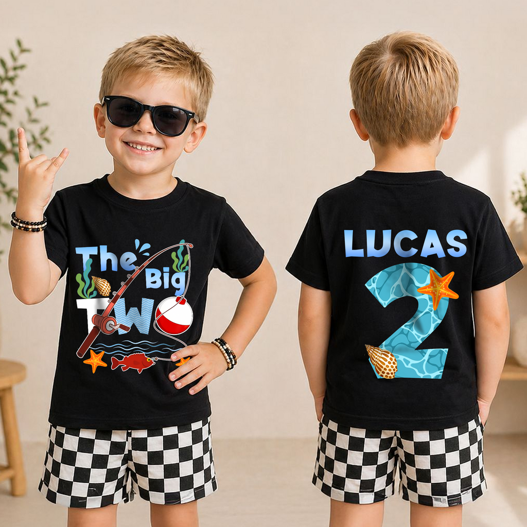 Toddler Personalized Fishing 2nd Birthday Shirt, Little Fisherman — product view 3