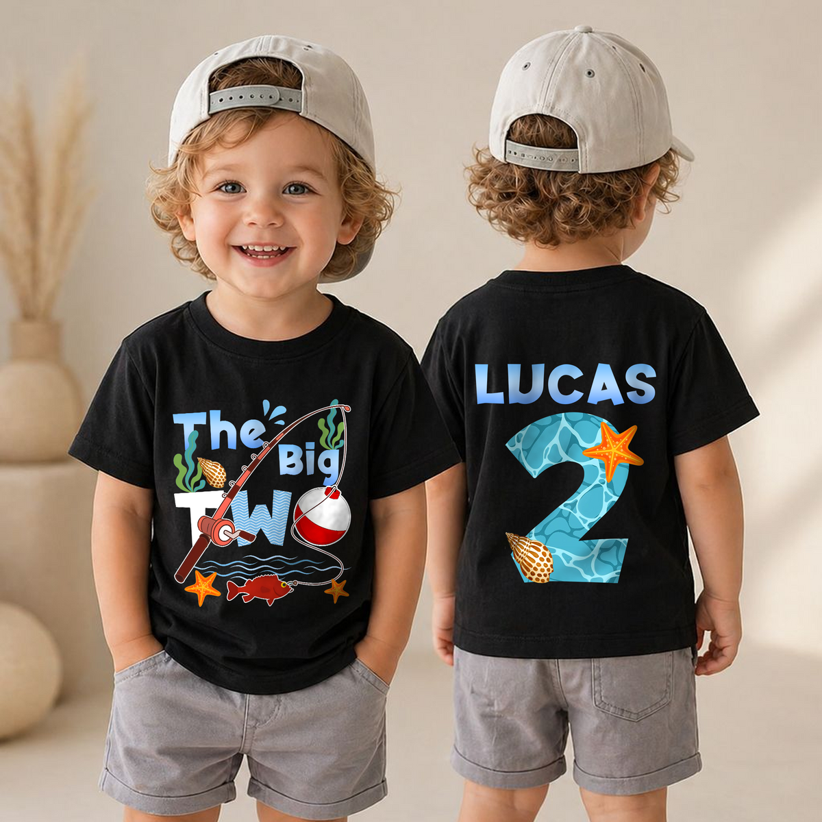 Toddler Personalized Fishing 2nd Birthday Shirt, Little Fisherman — product view 4
