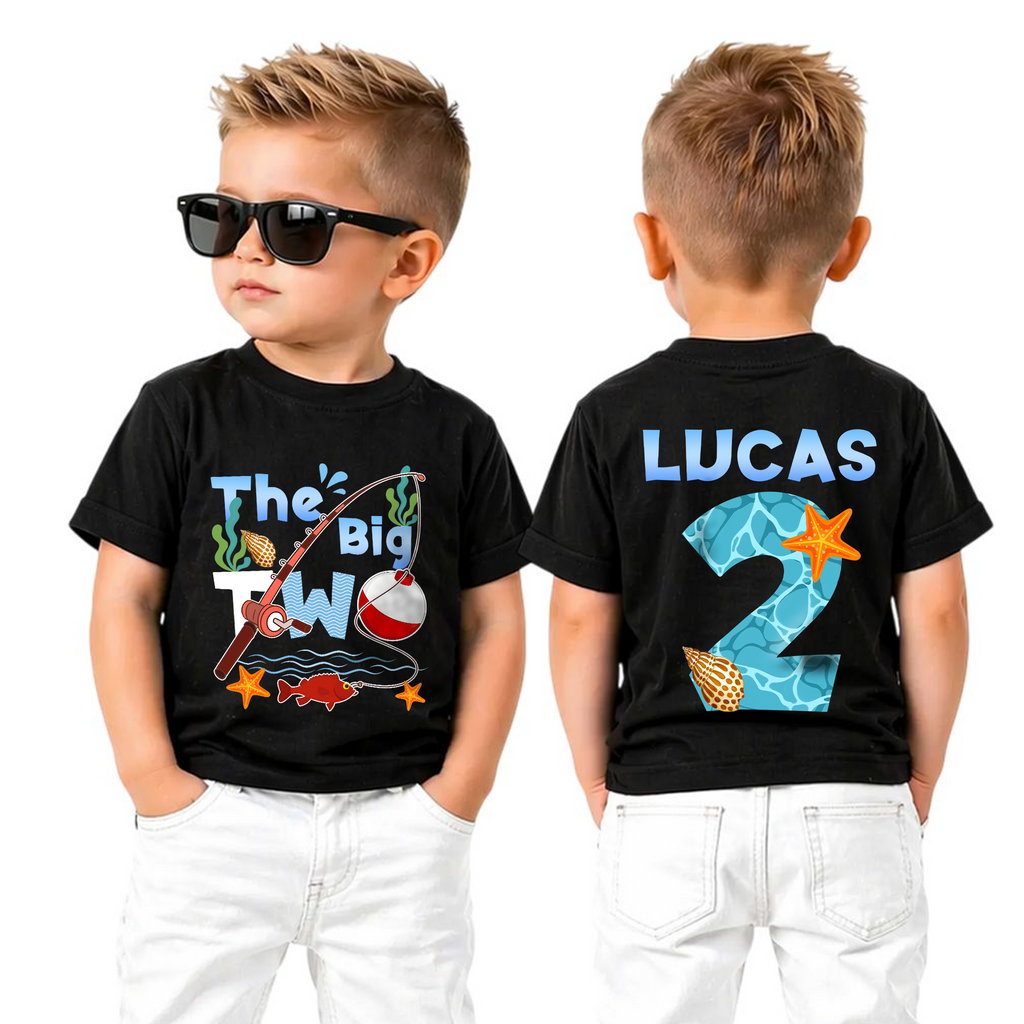 Toddler Personalized Fishing 2nd Birthday Shirt, Little Fisherman — product view 5