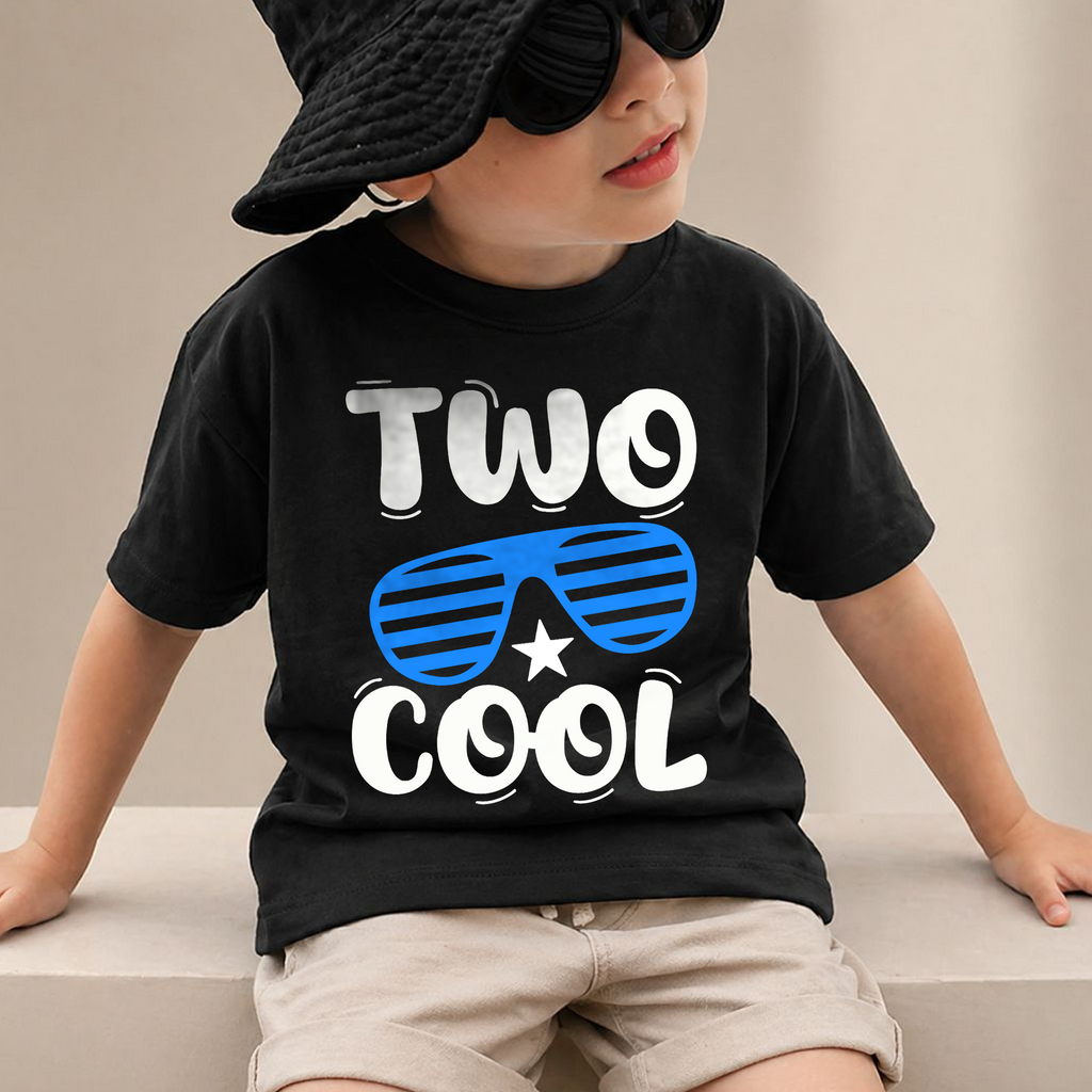 Boys Custom Cool Kid 2nd Birthday Shirt Boy, TWO COOL — product view 2