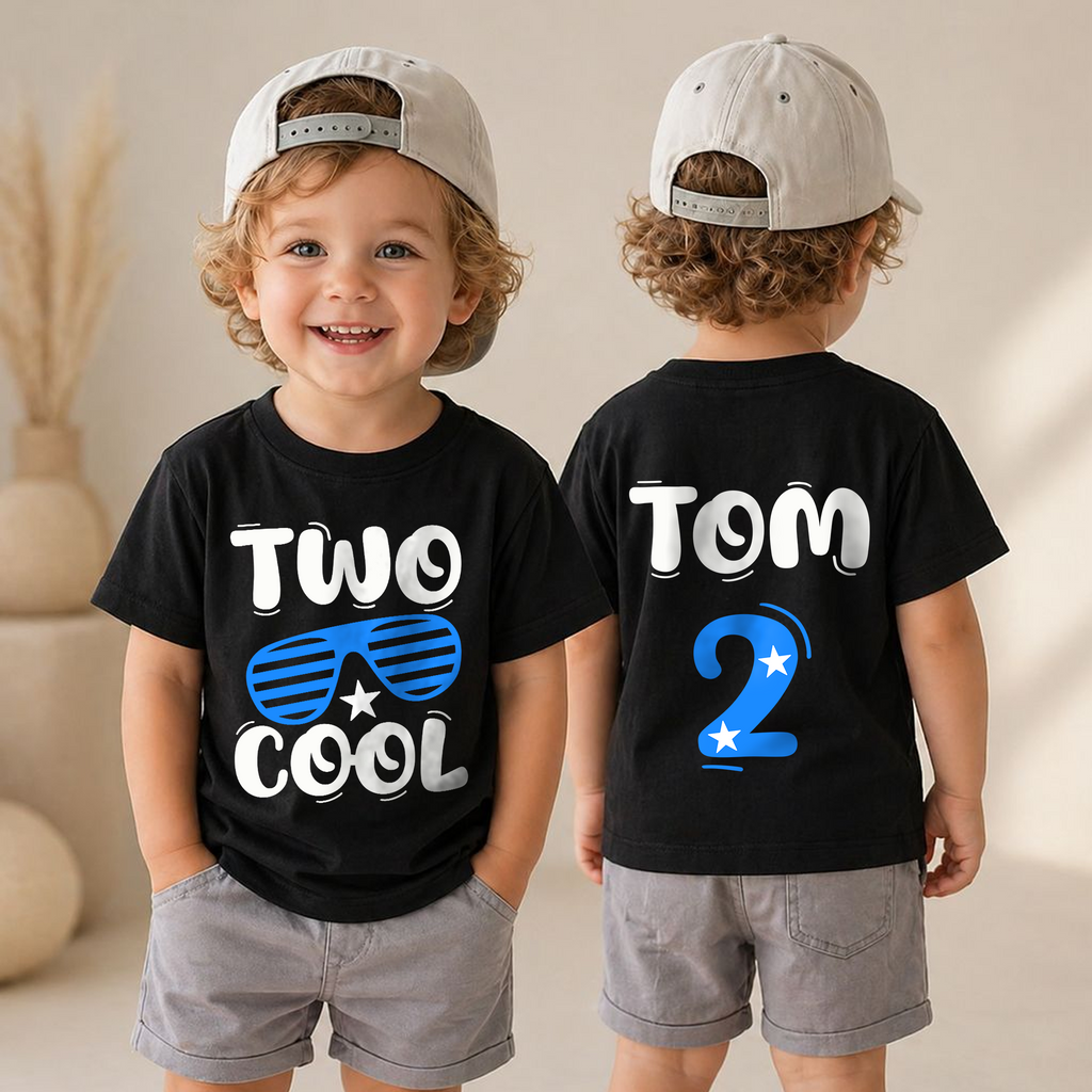 Boys Custom Cool Kid 2nd Birthday Shirt Boy, TWO COOL — product view 4
