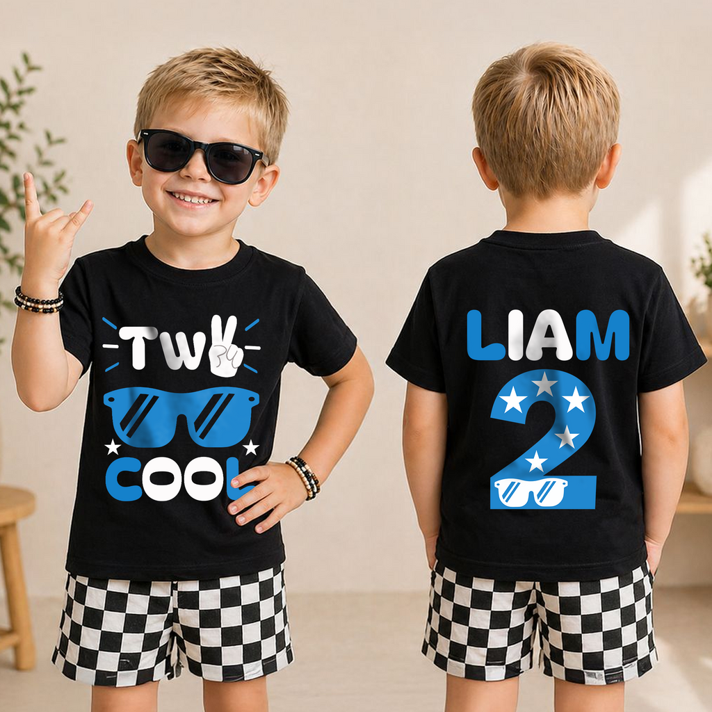 Toddler Personalized Cool Kid 2nd Birthday Shirt Boy — product view 3