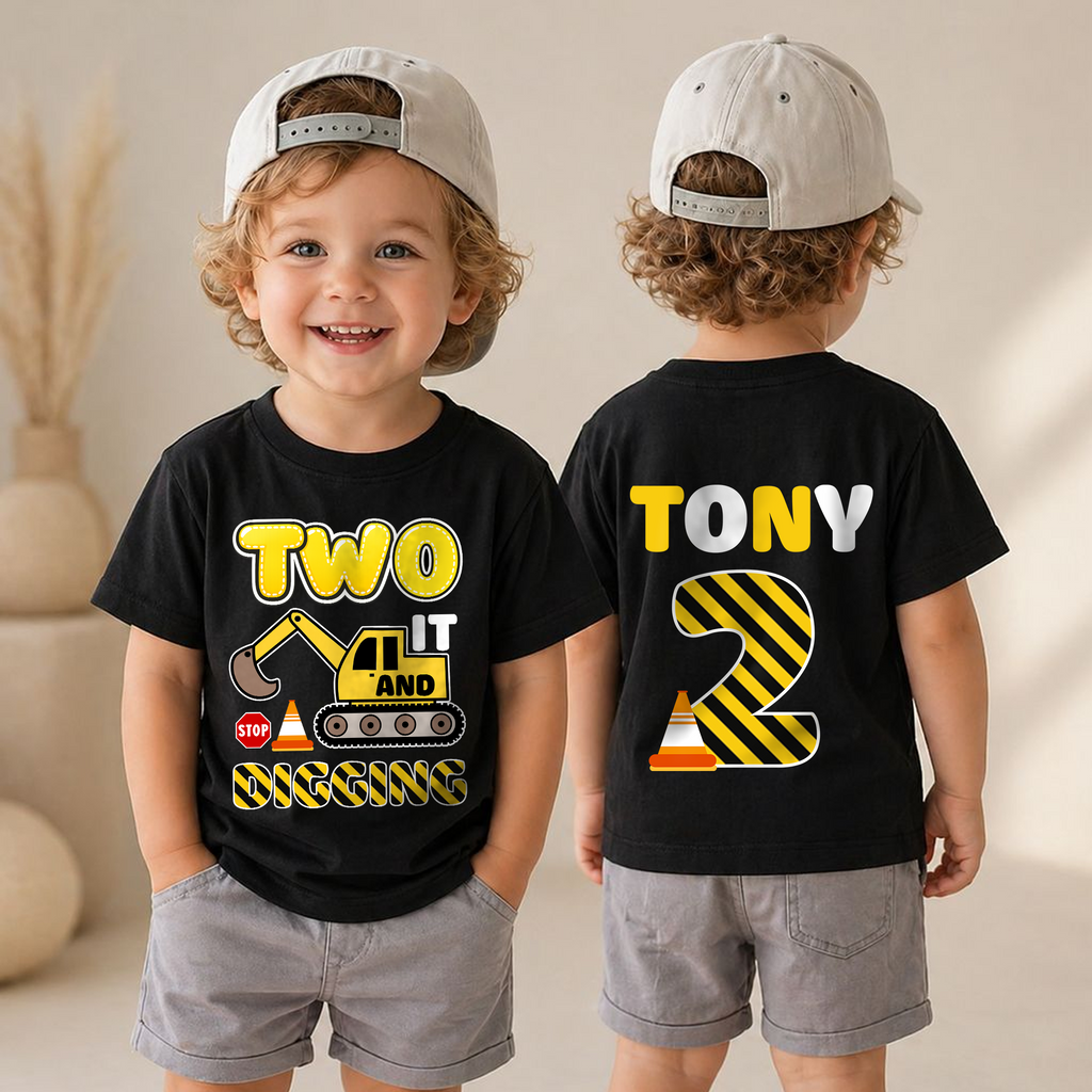 Personalized Two and Digging It 2nd Birthday Shirt, Construction Truck — product view 4