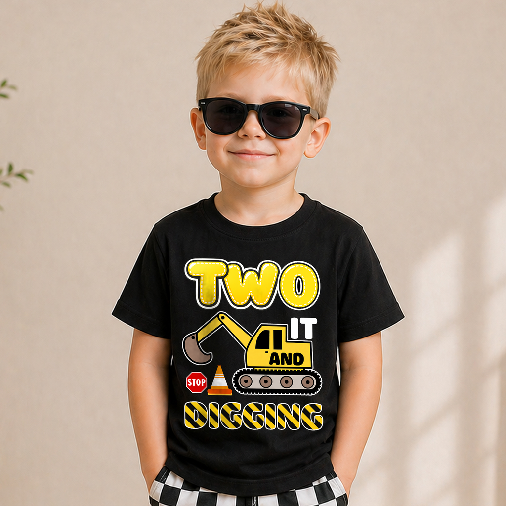Personalized Two and Digging It 2nd Birthday Shirt, Construction Truck — product view 5