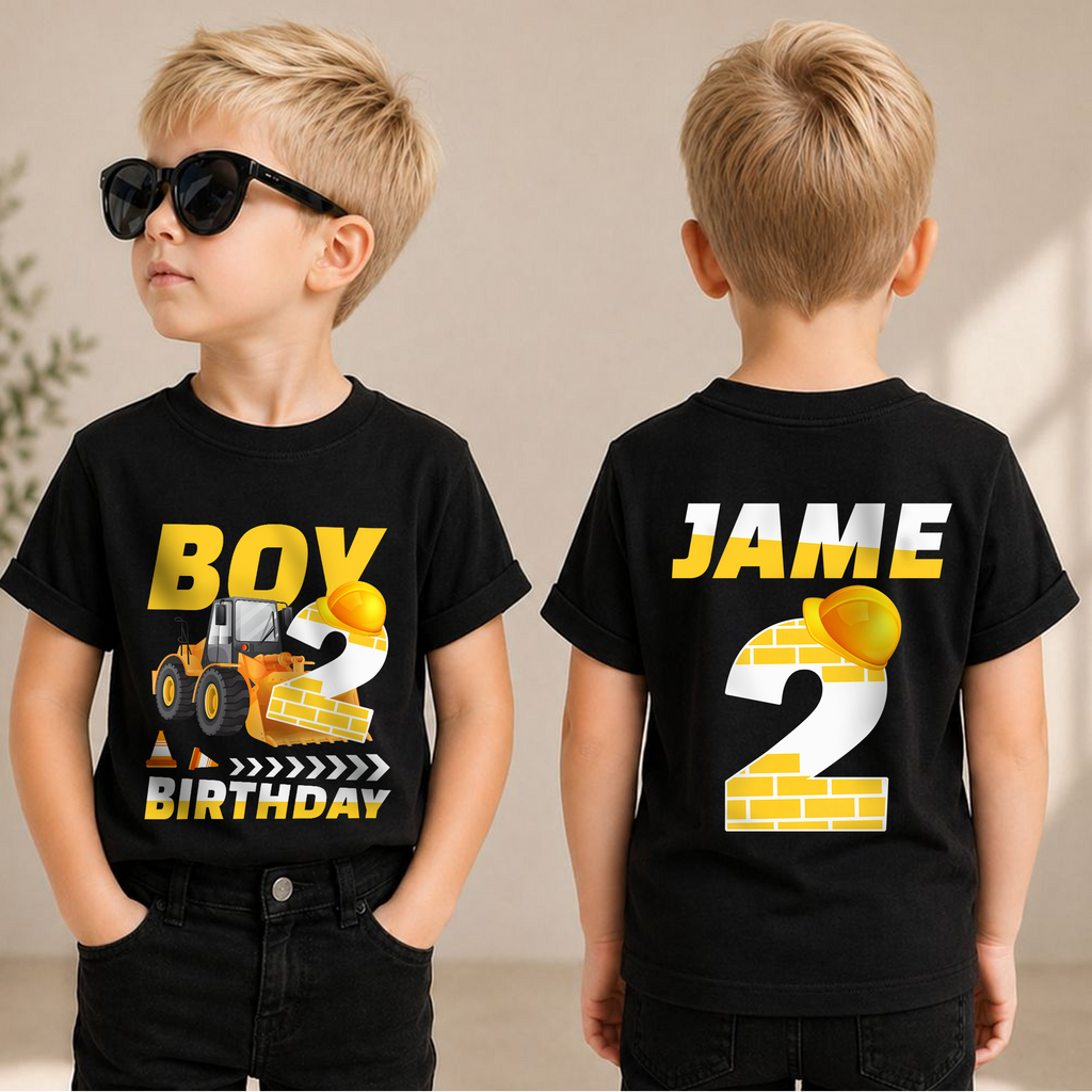Custom Name I'm 2 and Digging It 2nd Birthday Shirt, Construction Truck — product view 1