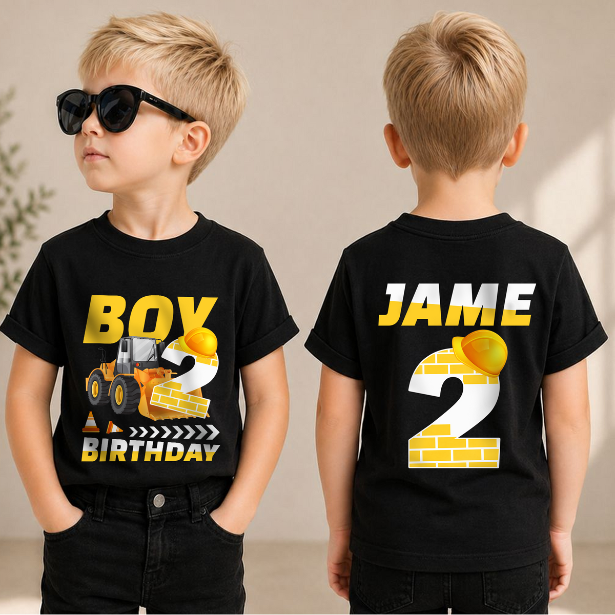 Custom Name I'm 2 and Digging It 2nd Birthday Shirt, Construction Truck — product view 1
