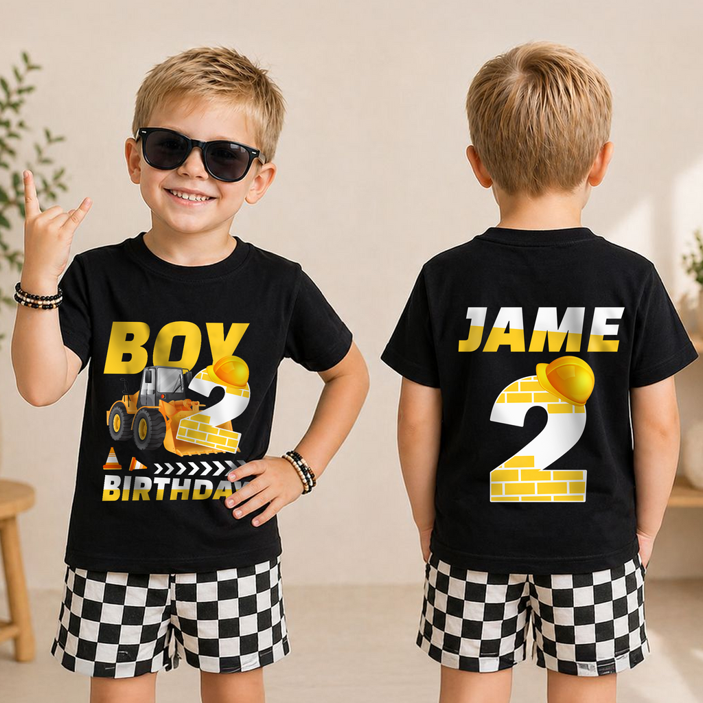 Custom Name I'm 2 and Digging It 2nd Birthday Shirt, Construction Truck — product view 3